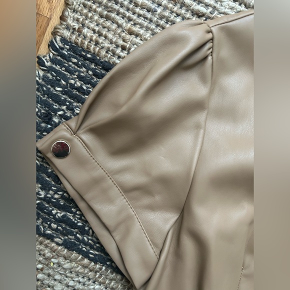 Faux Leather Midi Button Up Camel Zara Dress - Picture 3 of 5